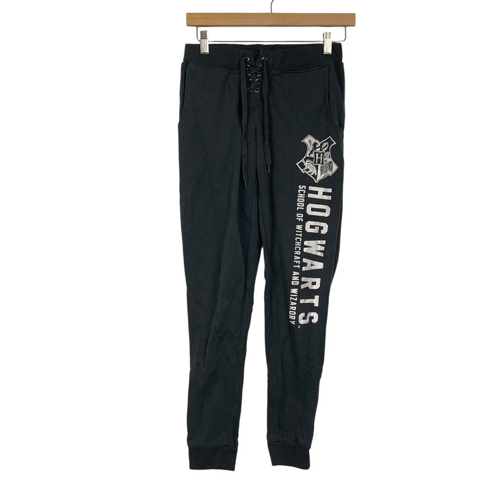 Harry Potter Joggers Women XSmall Gray Hogwarts Lace Up Sweatpants Graphic Print